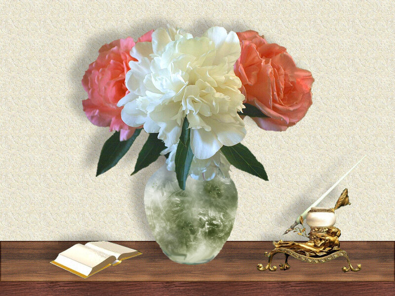 Peony Flowers in Vase — White, Calm