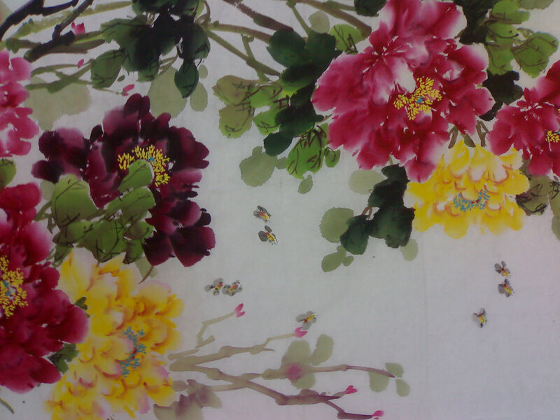 Peony Flowers with Bees