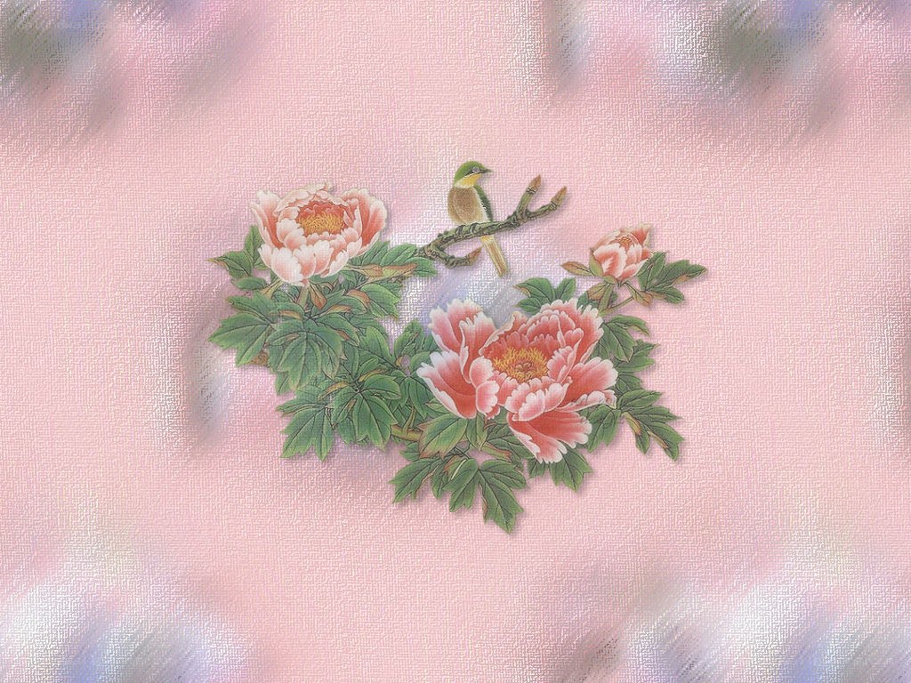 peony flowers with bird