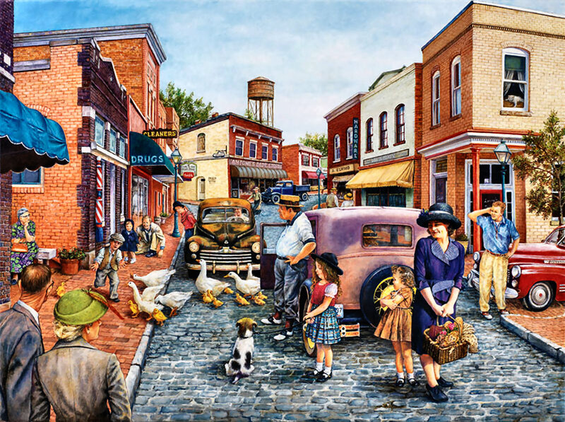 People and Geese on Street