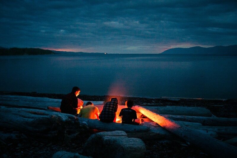 People Around Campfire — Blue, Serene