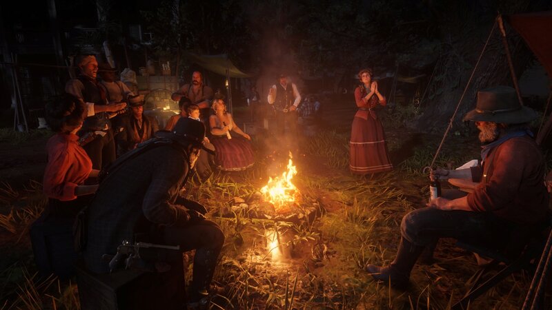 People Around Campfire — Orange, Calm
