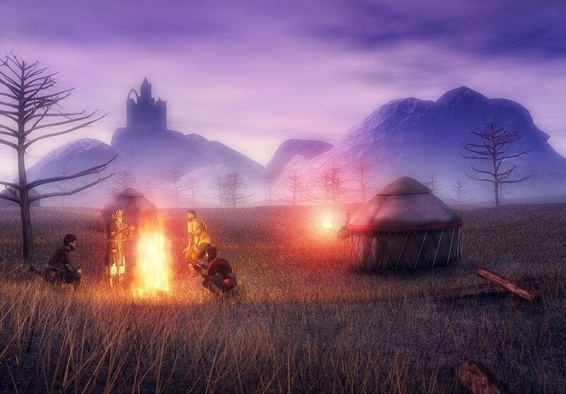 People Around Campfire — Purple