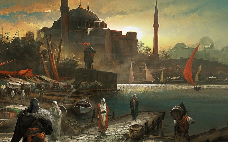 People at a Harbor — Brown