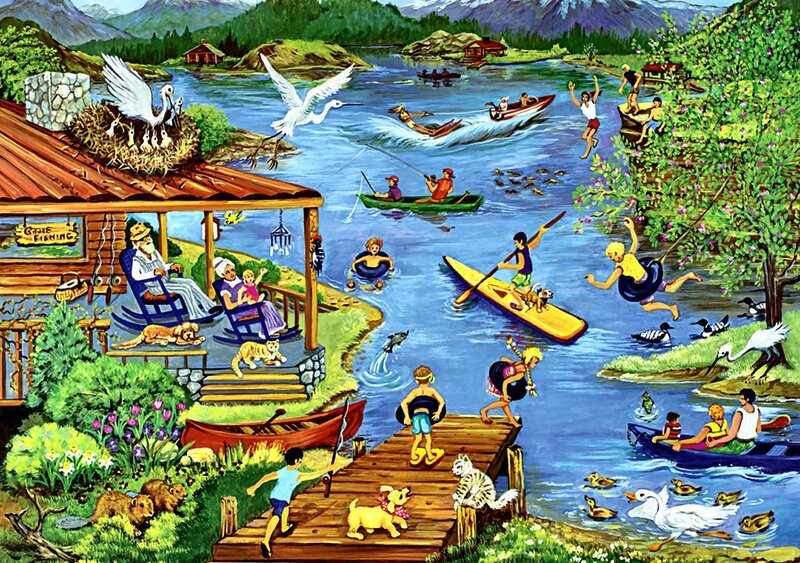 People at a Lake — Blue