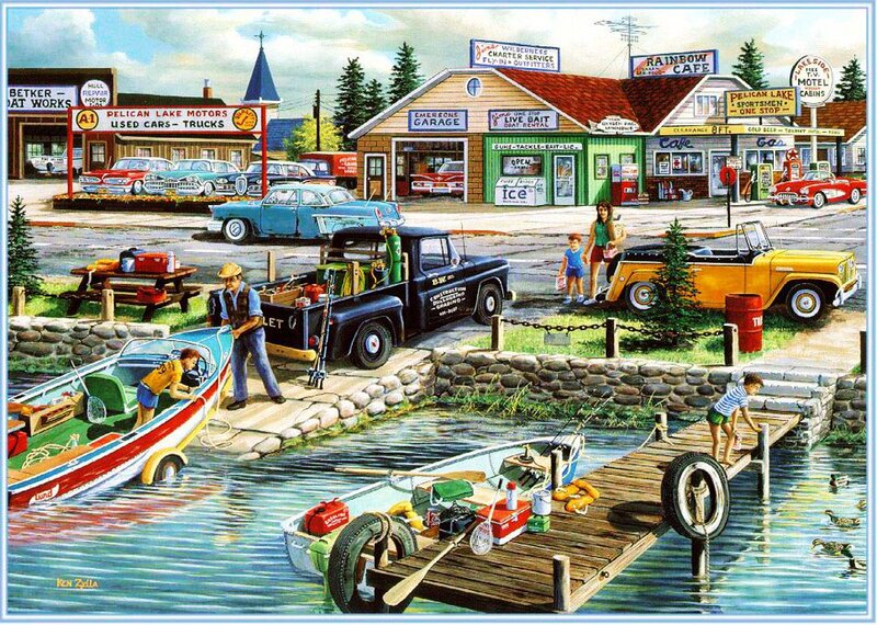 People at a Lakeside Dock