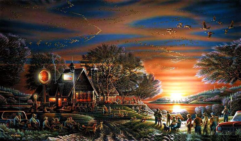 People at a Lakeside Lodge