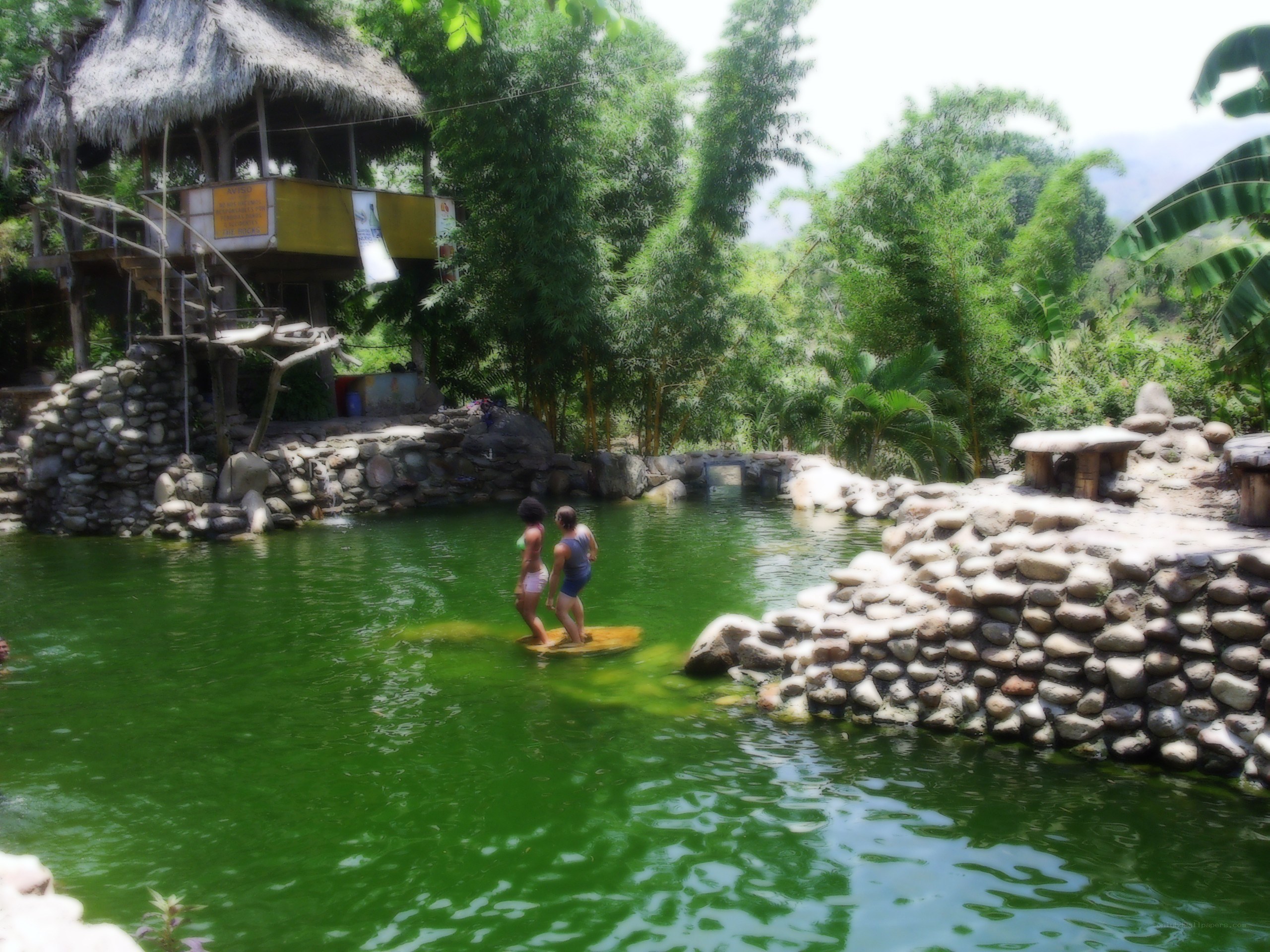 People at a natural pool