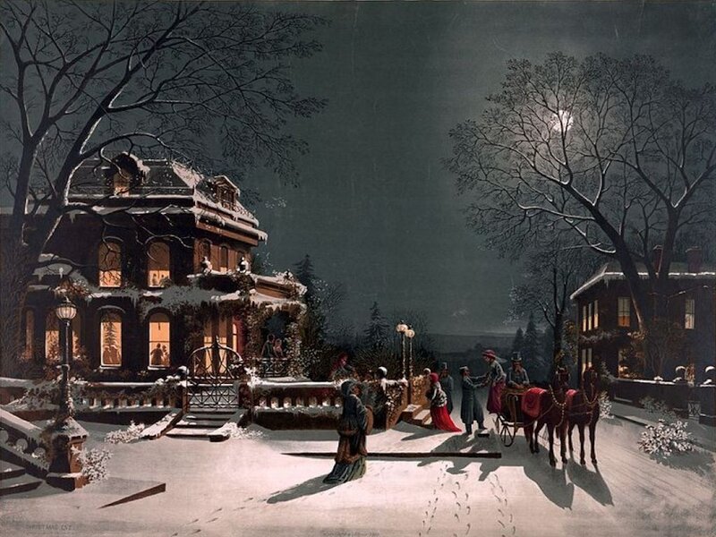 People at a Winter Party — White, Serene