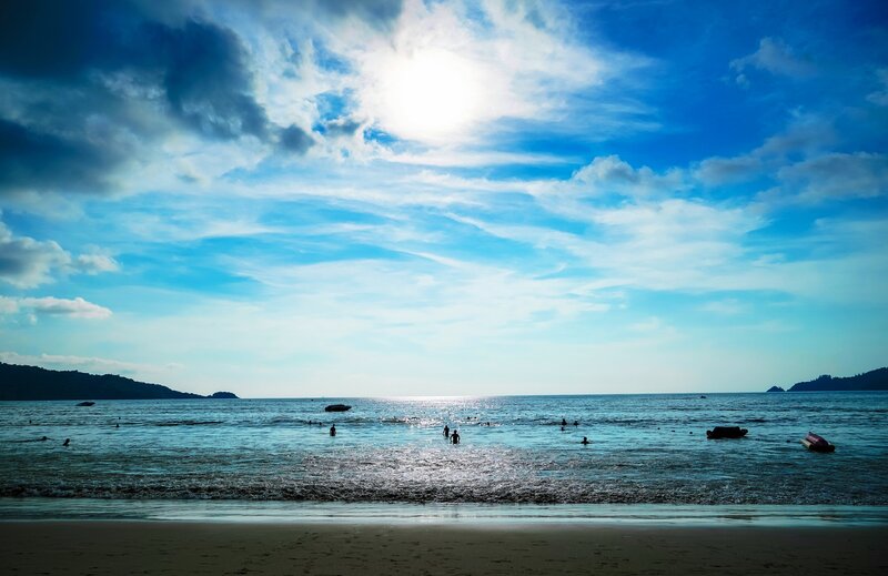 People at Beach — Blue, Serene