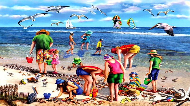 People at Beach Collecting Shells
