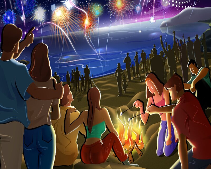 People at Beach Party — Blue