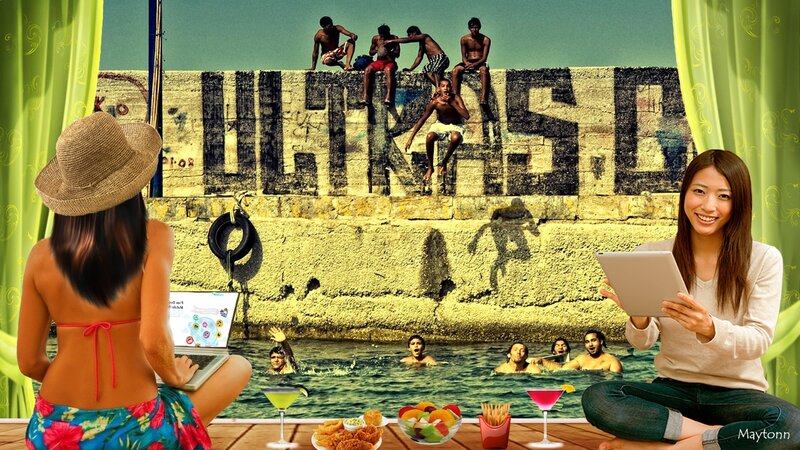 People at Beach Party — Green