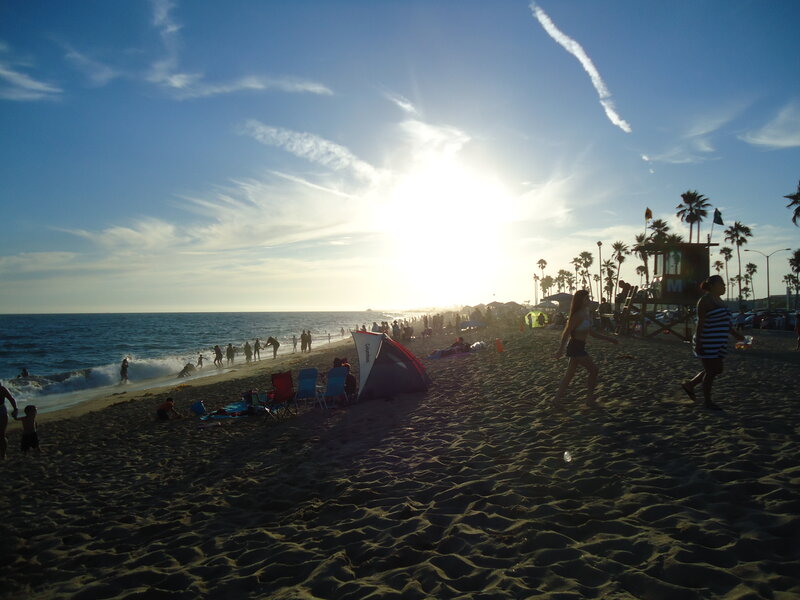 People at Beach Sunset — Blue