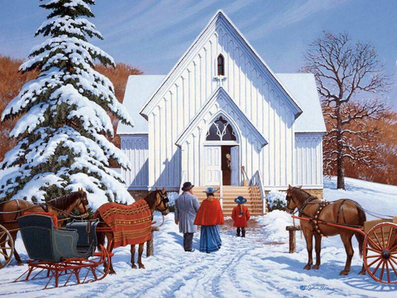 People at Church in Winter