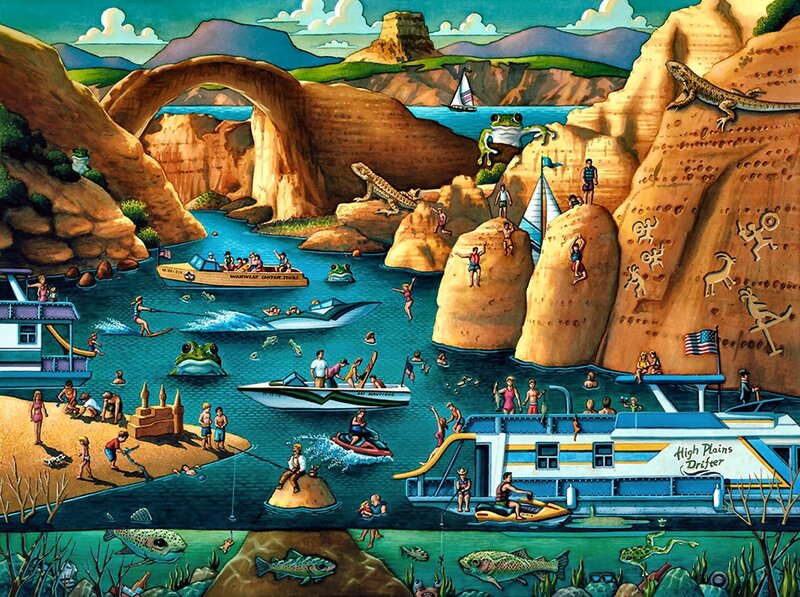 People at Lake with Boats