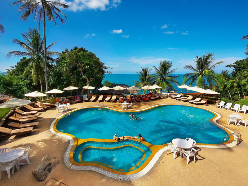People at Resort Pool — Blue, Relaxed, Afternoon