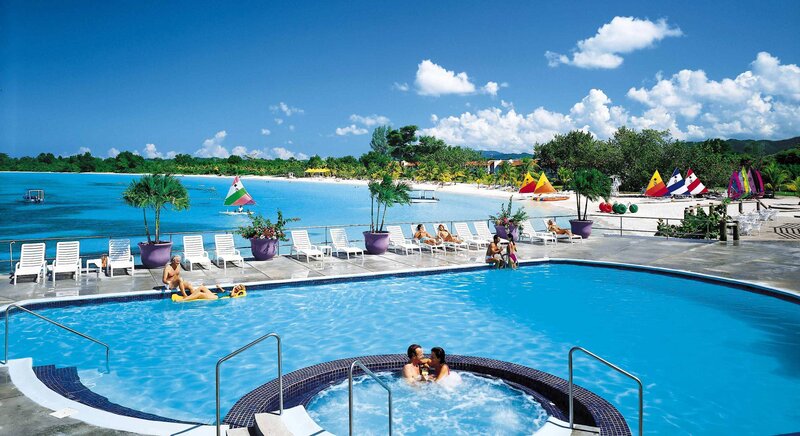 People at Resort Pool — Blue, Relaxed