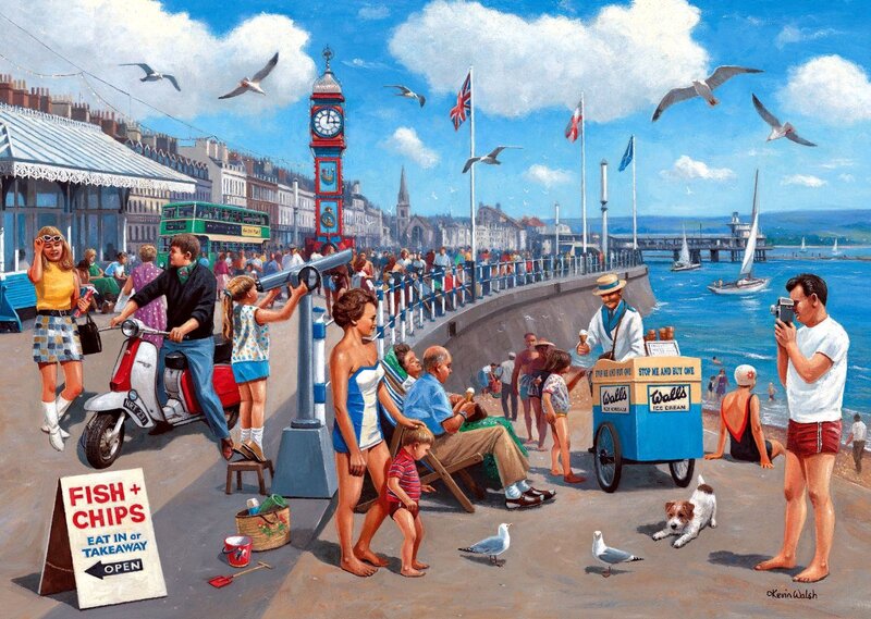 People at Seaside Promenade — Blue, Lively