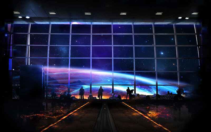 People at Spaceport Window