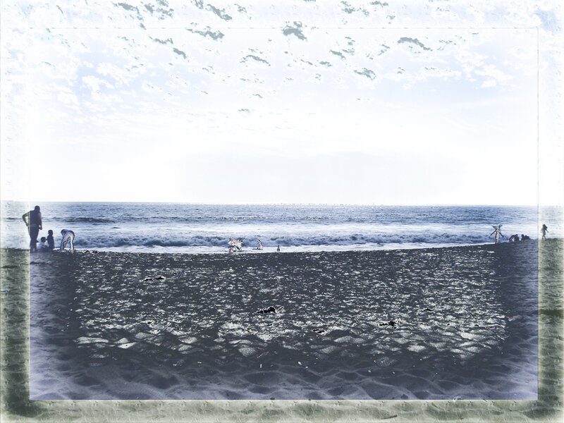 People at the beach on a cloudy day