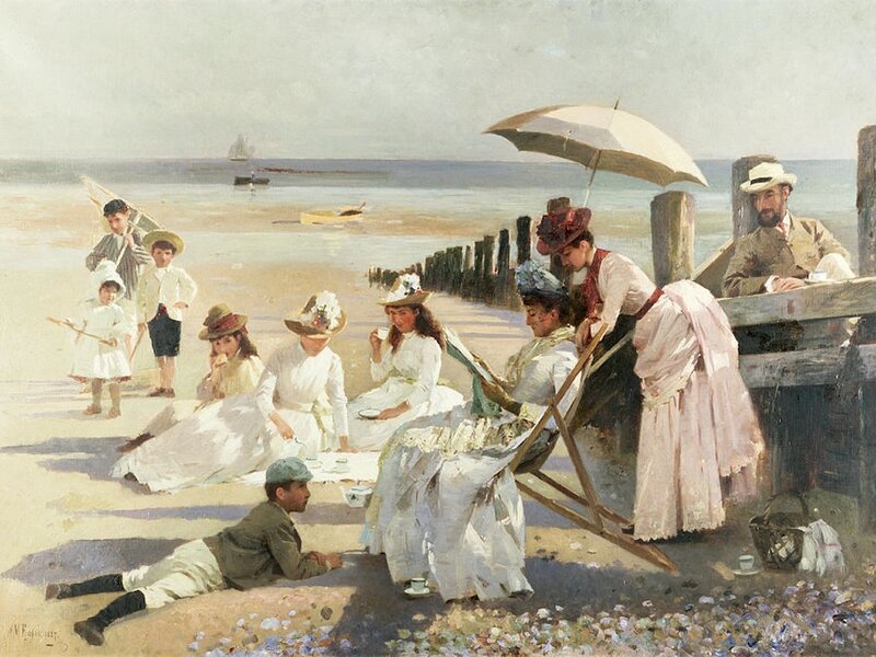 People at the Beach — White