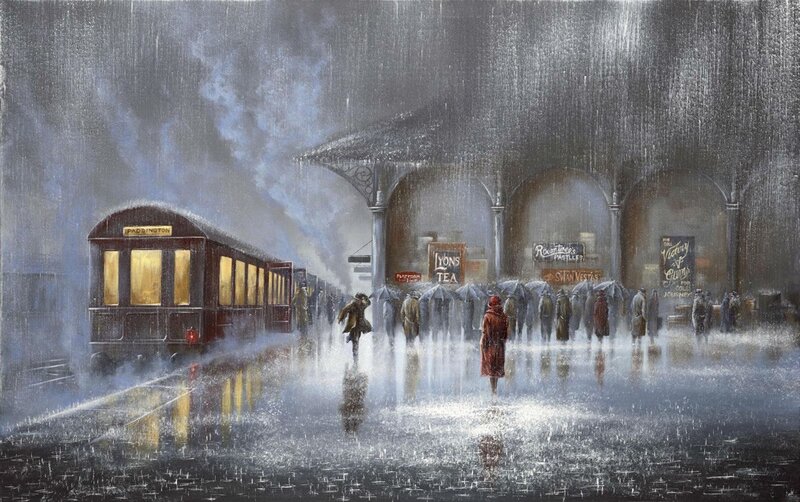People at Train Station — Gray, Dramatic, Night