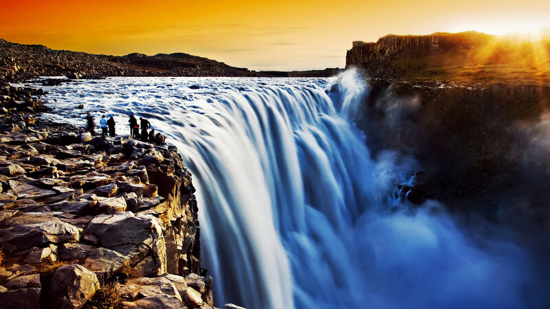 People at Waterfall Edge — Blue