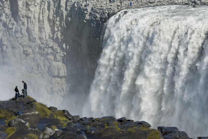 People at Waterfall — Gray