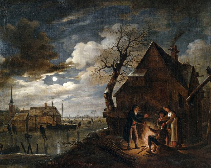 People by Fire at Night