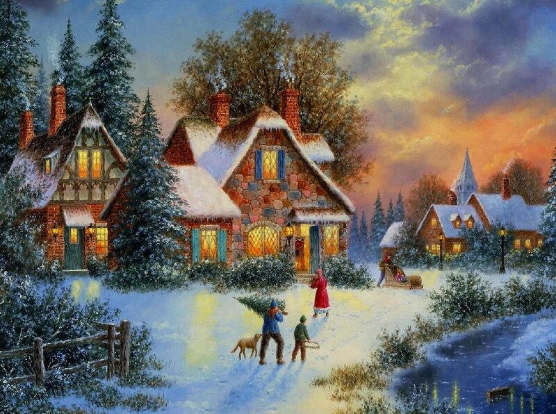 People Carrying a Christmas Tree