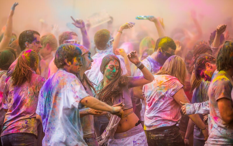 People Celebrating Holi Festival — Pink