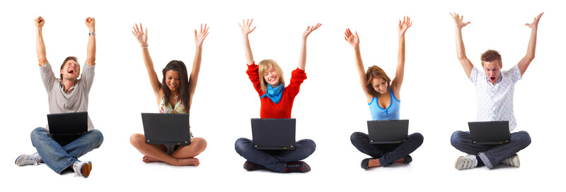 people celebrating with laptops