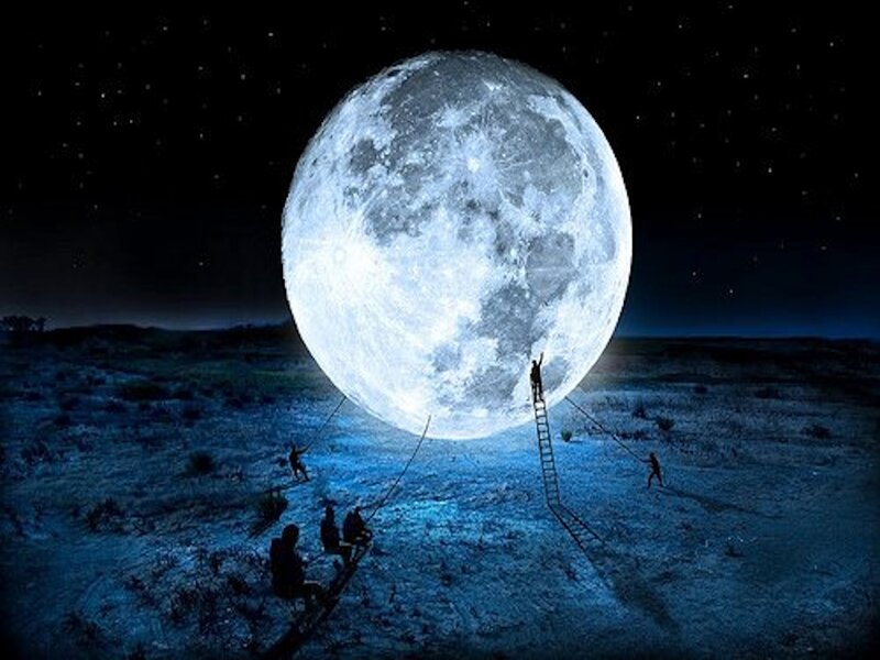 People Climbing Moon