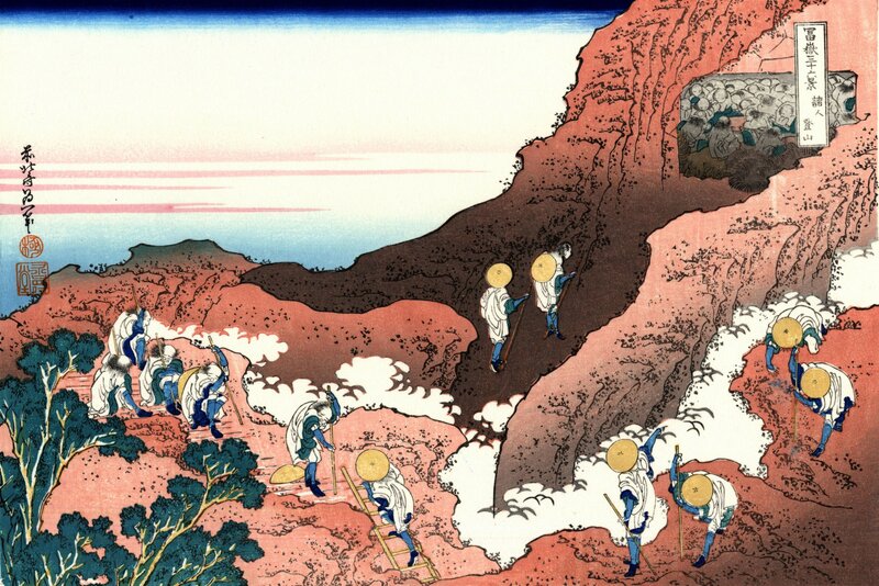 People Climbing Mountain — Red