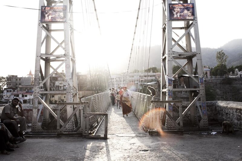 People crossing a suspension bridge