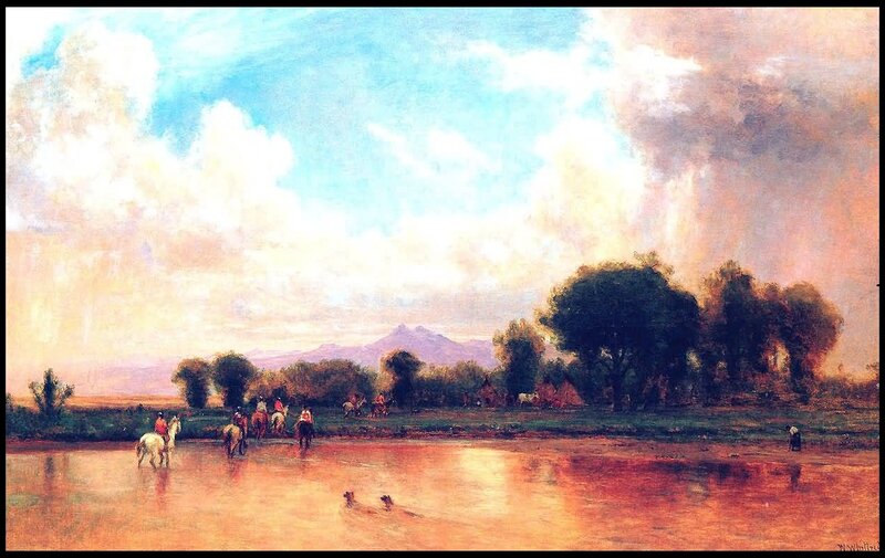 People Crossing River — Blue