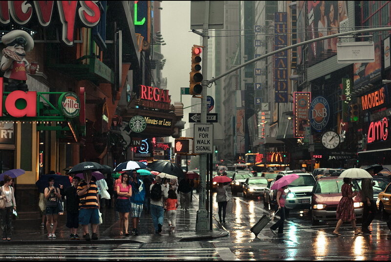 People Crossing Street in Rain — Gray