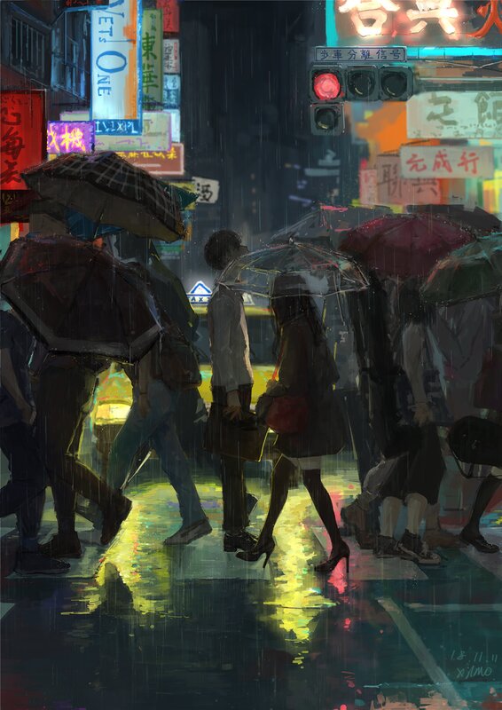 People Crossing Street — Yellow, Dramatic