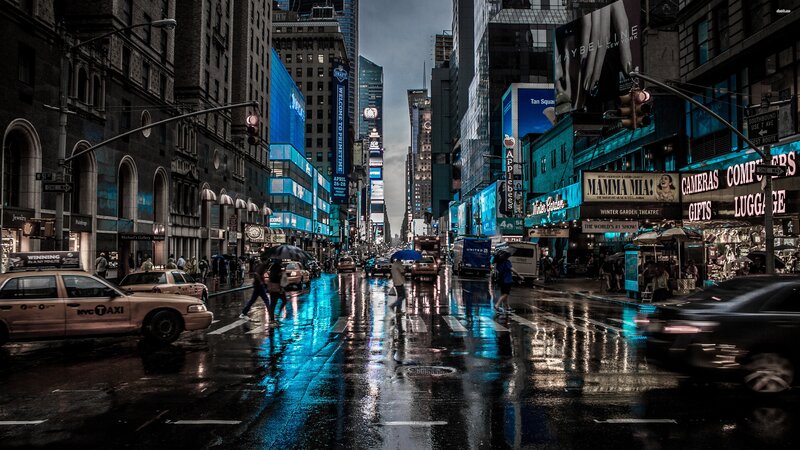 People Crossing Wet Street