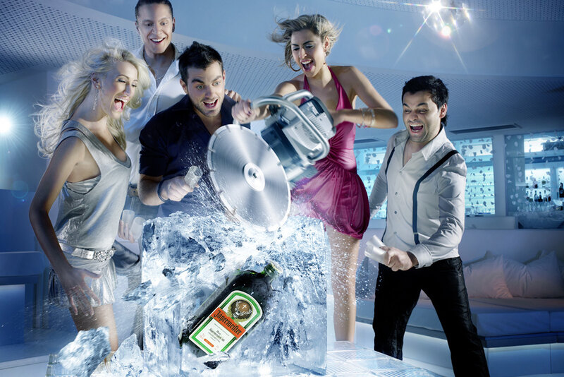 People Cutting Ice Block