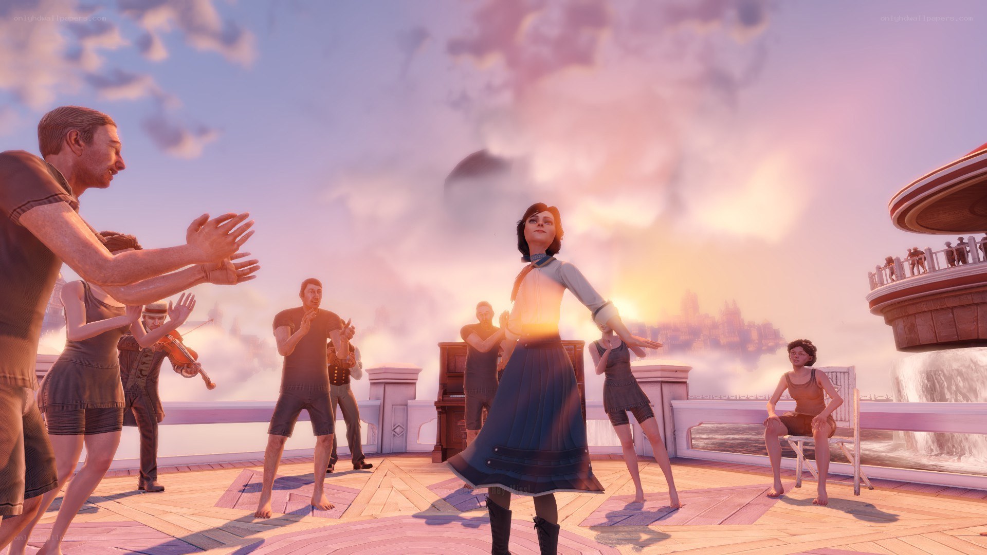 people dancing on a deck