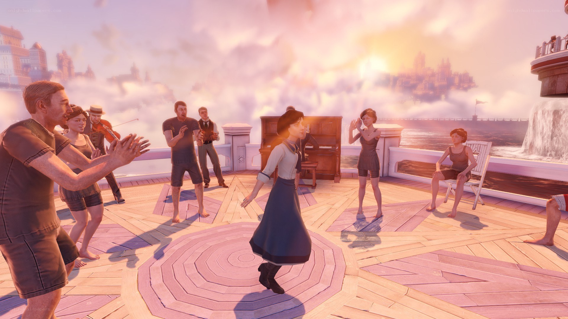 People dancing on a deck