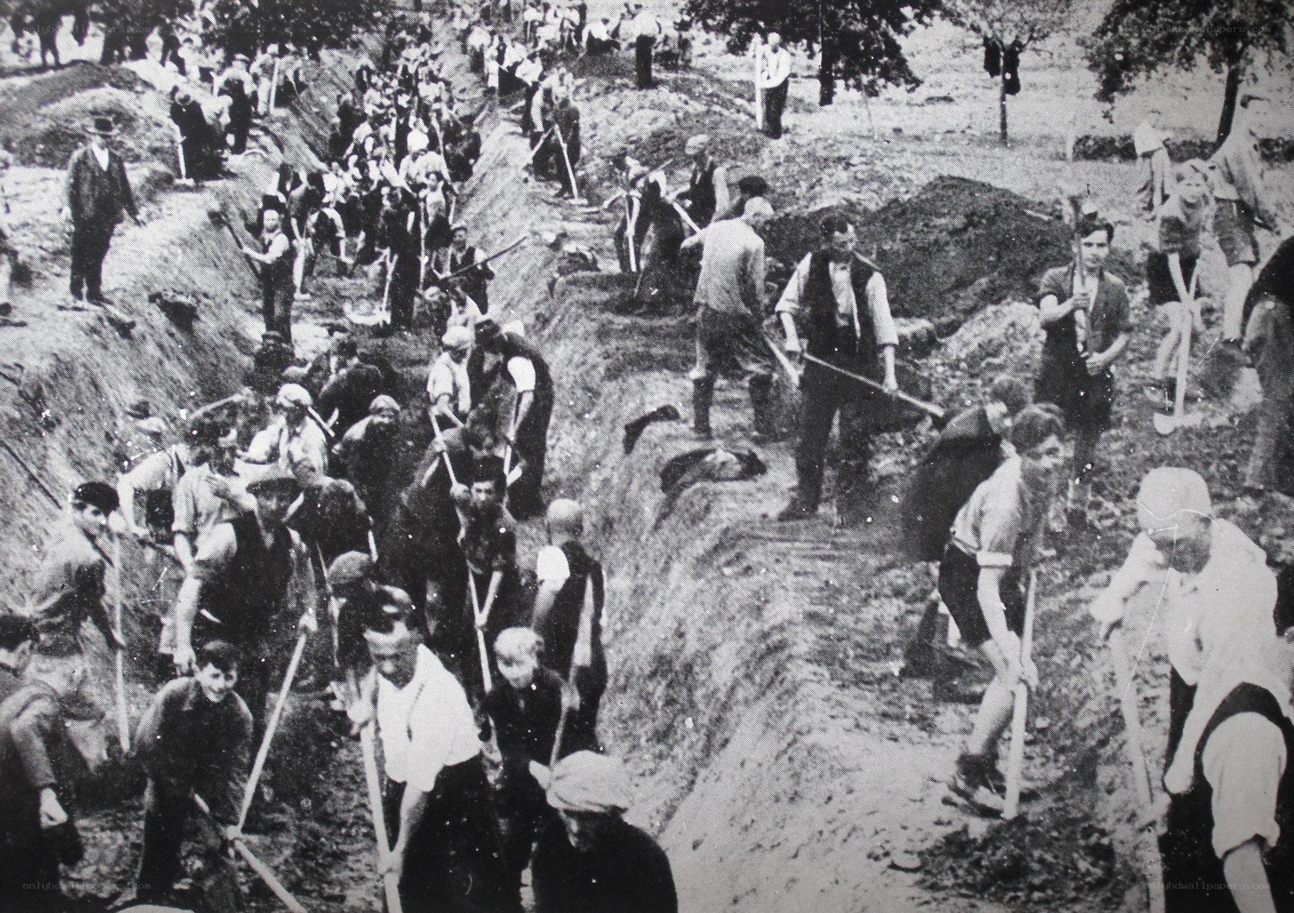 People digging trenches