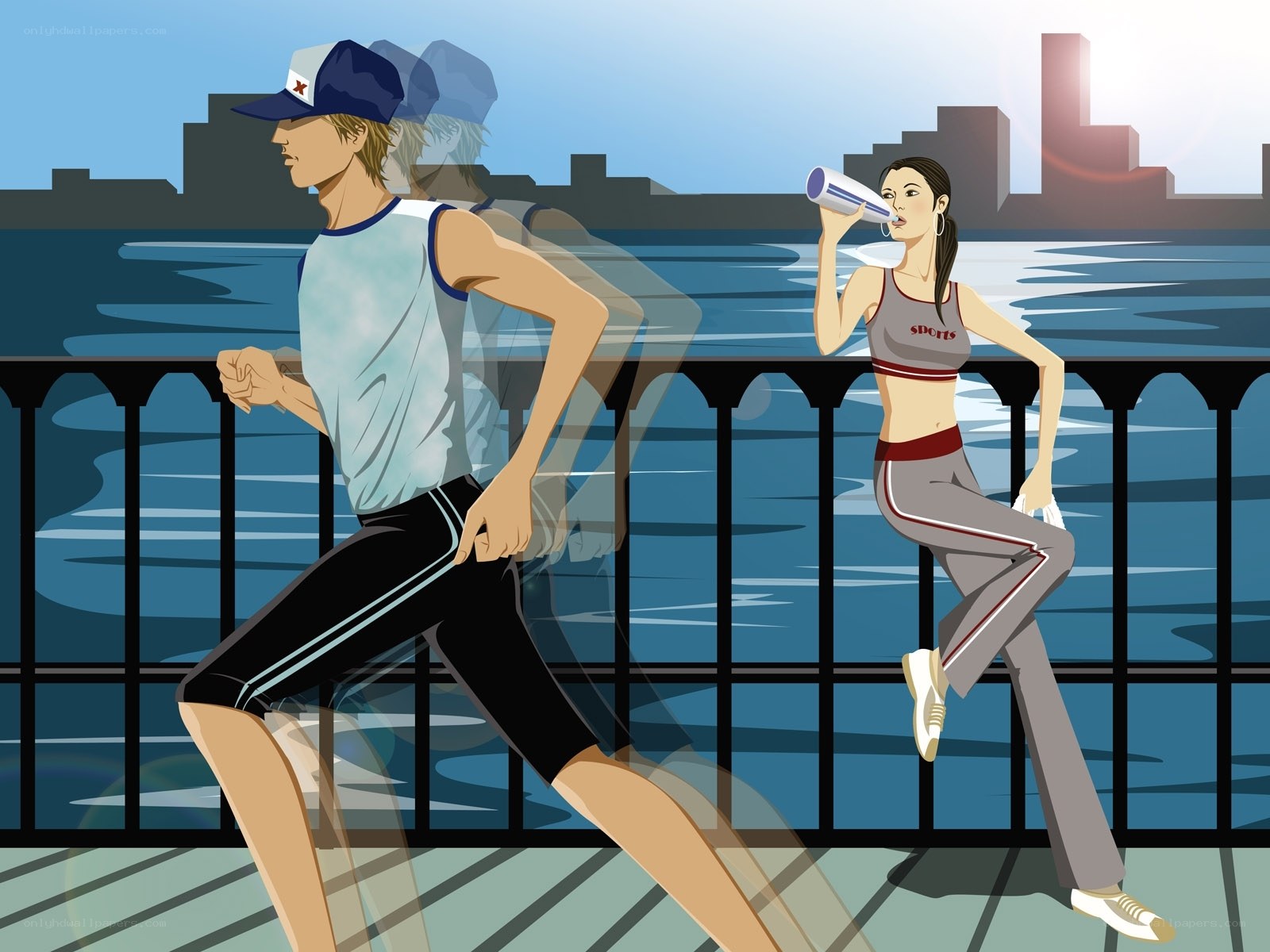 People exercising by the water