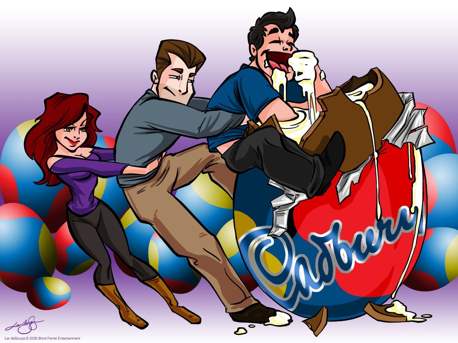 People fighting over chocolate egg