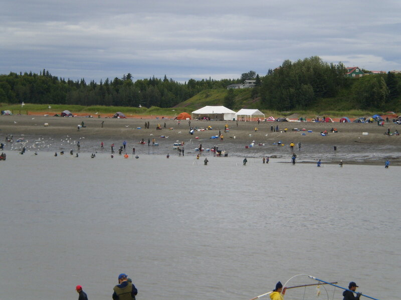 People fishing on a beach