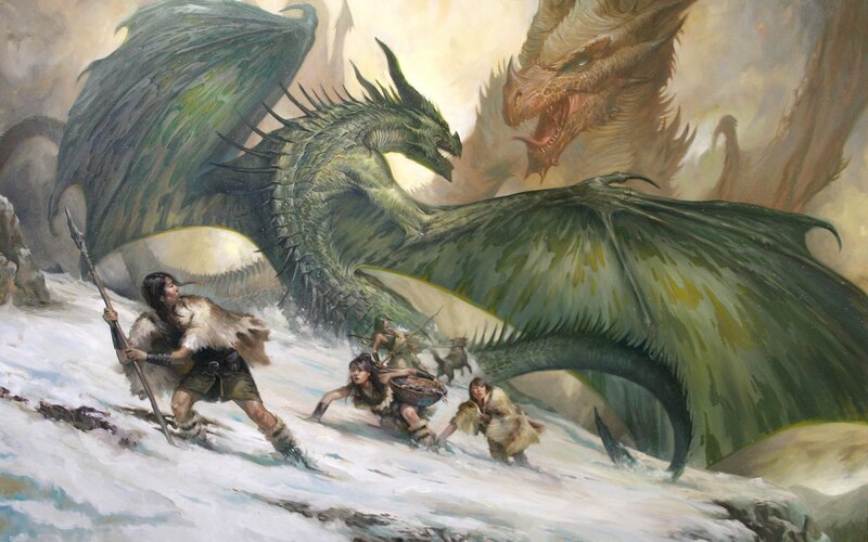 People Fleeing Dragons — Green, Dramatic, Winter