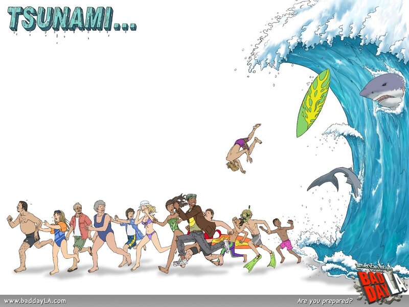 People Fleeing Tsunami — Blue