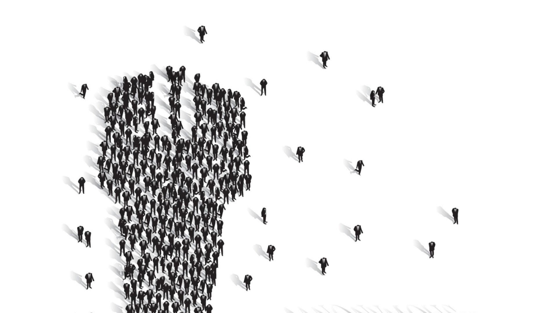people forming a hand shape